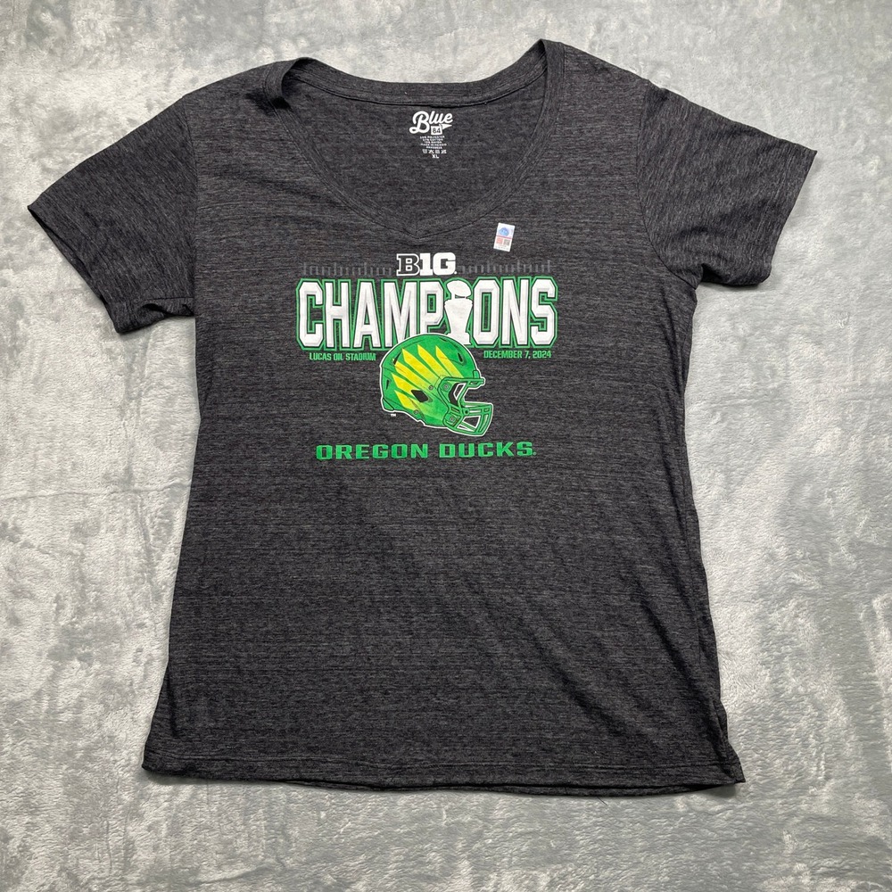 Oregon Ducks Big Ten Champion Blue‎ 84 T-Shirt Women XL Charcoal Gray
